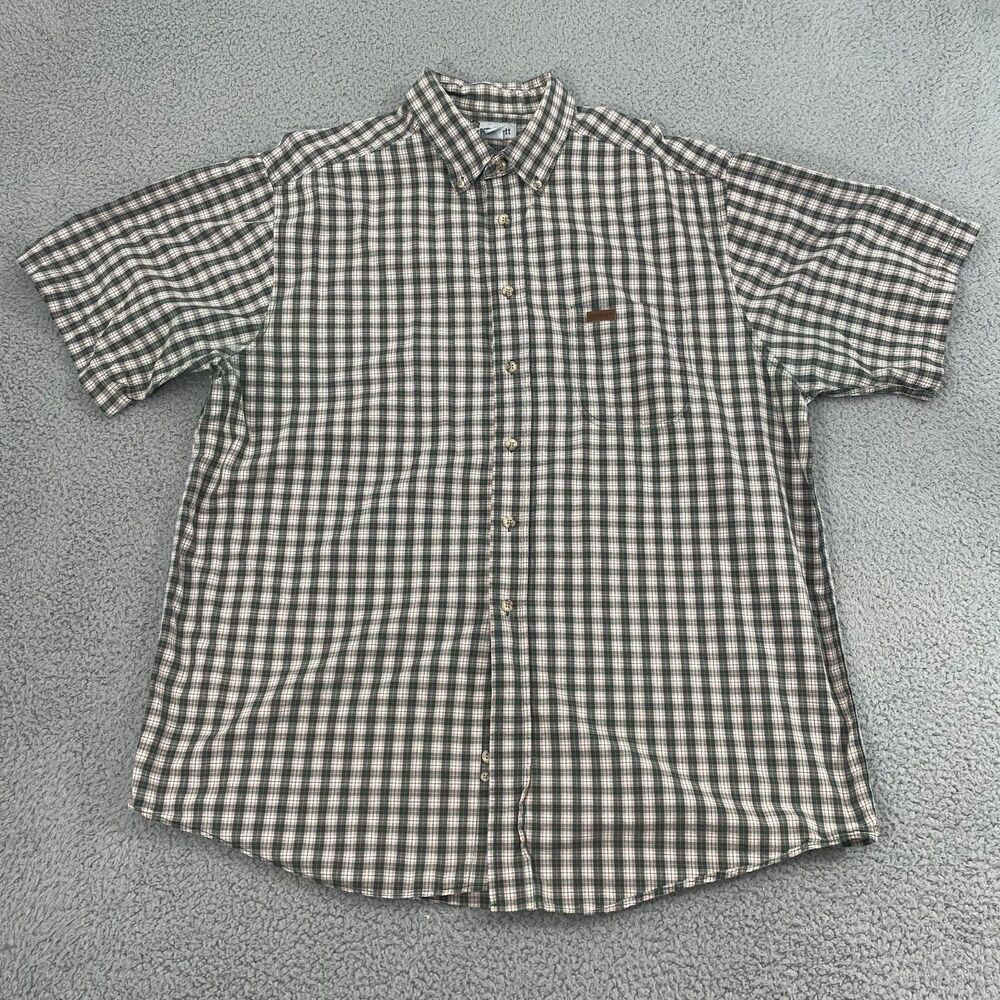 Carhartt Button Down Shirt Men XL Green Orange  Plaid Short Sleeve Workwear